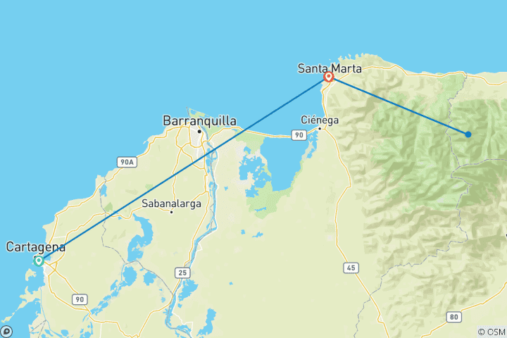 Carte du circuit Trekking dans la cité perdue en Colombie (from Carthagène to Santa Marta)