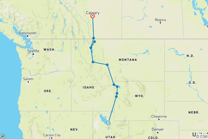 Carte du circuit Parcs nationaux du Nord-Ouest avec Calgary Stampede