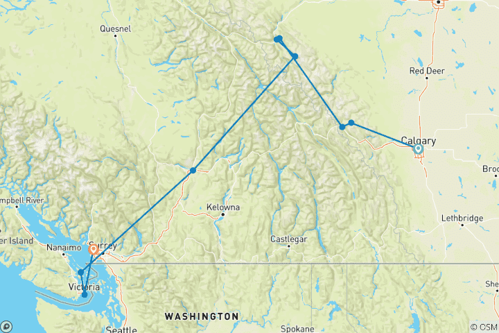 Carte du circuit L'Ouest canadien en train avec le Calgary Stampede