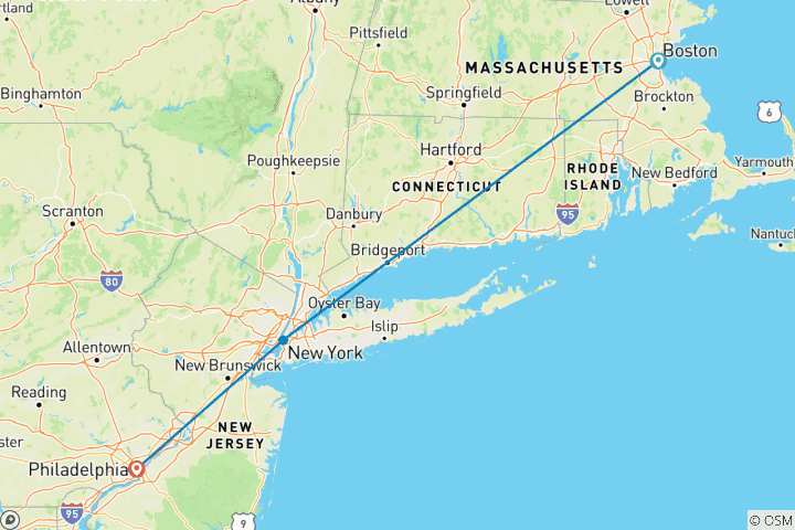 Carte du circuit Aventure gastronomique à Boston, New York et Philadelphie - 7 jours