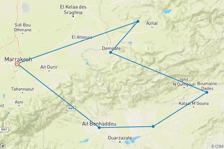 Karte von Marokkos Highlights erleben (14 Tage)