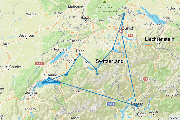 Kaart van Zwitserland - 10 dagen