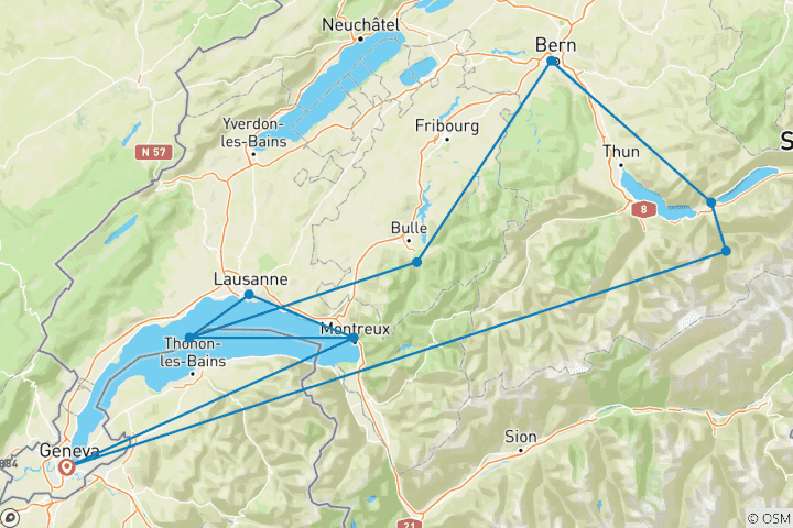 Carte du circuit Villes et paysages de Suisse - 6 jours