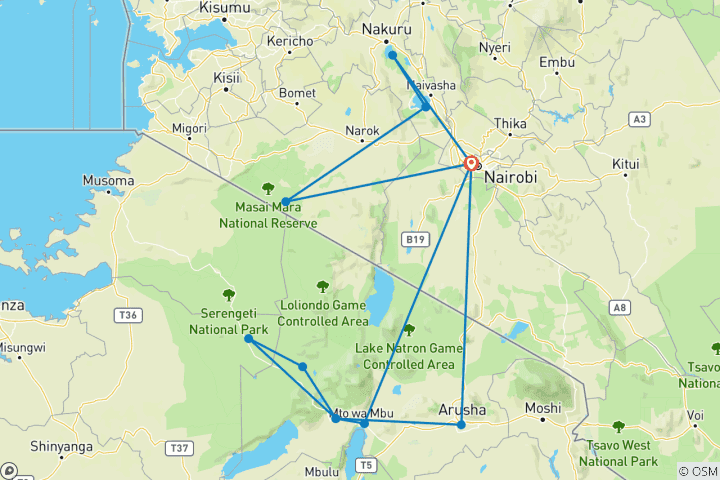 Map of Kenya and Tanzania Family Safari