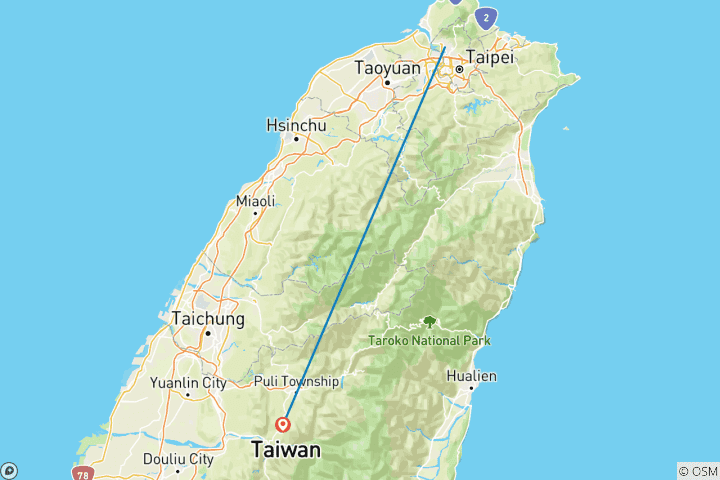 Carte du circuit Circuit en petit groupe de 3 jours à Taïwan (Max16)| Circuit en petit groupe de 3 jours à Taïwan (Max16)| Circuit en petit groupe de 3 jours à Taïwan (Max16)