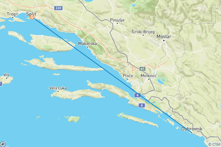 Carte du circuit Découverte de Split et Dubrovnik : Le joyau côtier de la Croatie
