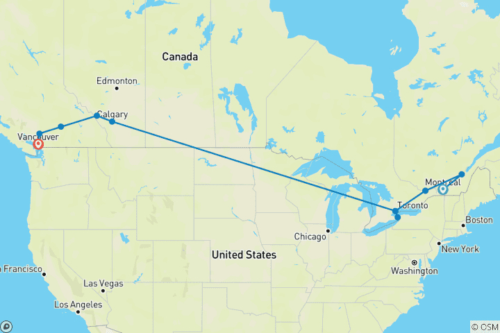Karte von Kanadische Kontraste (13 Nachte)