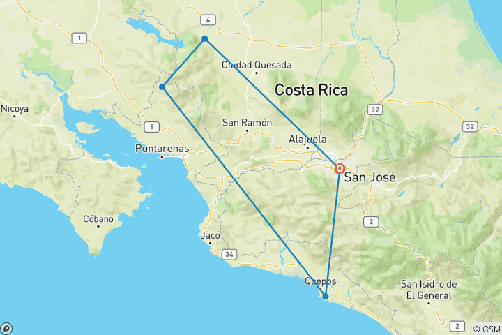 Carte du circuit Premium Costa Rica