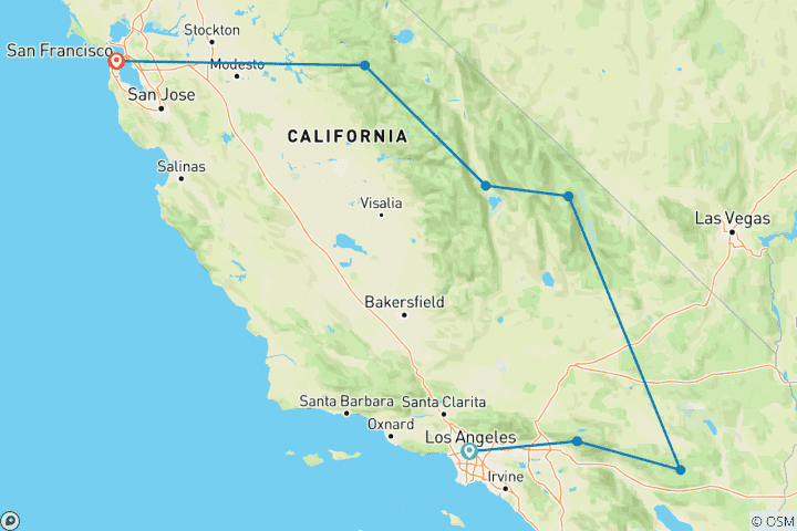 Carte du circuit Le meilleur des parcs nationaux de Californie - 6 jours