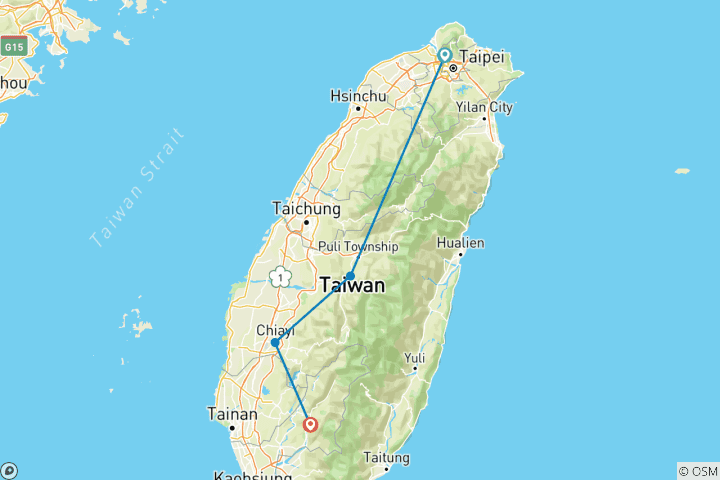 Carte du circuit 5 jours - Circuit en petit groupe des hauts lieux de Taïwan (max. 16) | Taïwan Chine Package Adventure