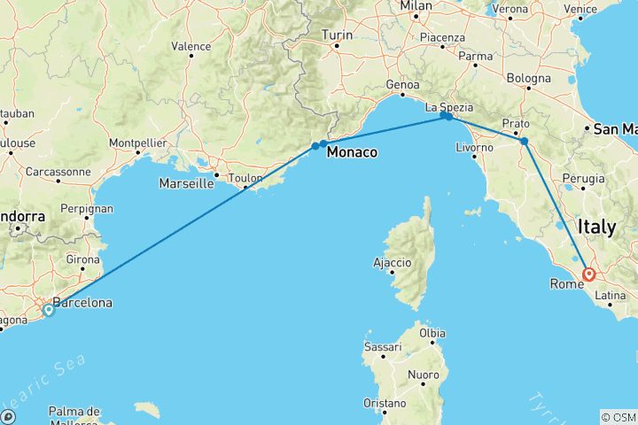 Carte du circuit De Barcelone à Rome : La magie de la Méditerranée