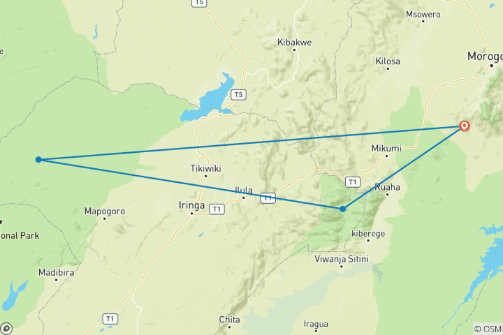 Map of Mikumi/Ruaha/Udzungwa 7 Days 6 Nights