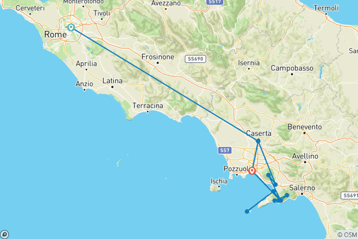 Karte von Rom und der Golf von Neapel (17 Destinationen)