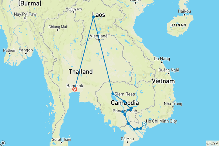 Carte du circuit Voyage le long du Mékong 2027-2028|2025-2026|2026-2027