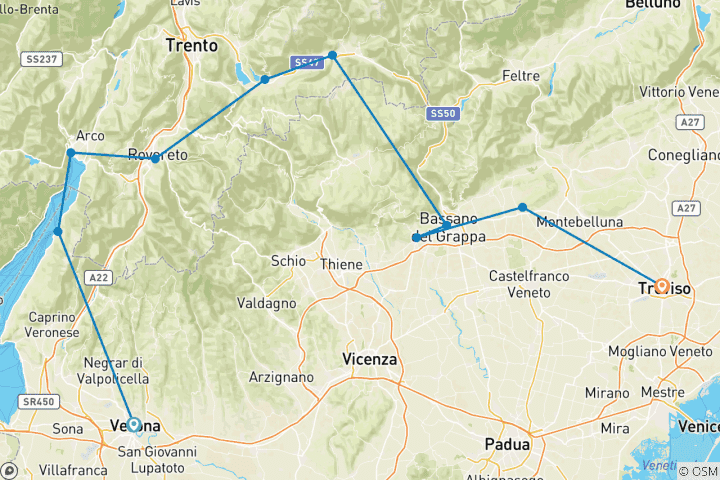 Carte du circuit De Vérone à Venise : Randonnées épiques et détente