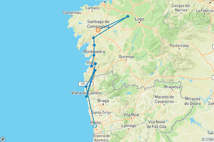 Map of Walking the Portuguese Camino