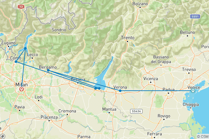 Carte du circuit Italia Amore Mio - De Venise à Milan
