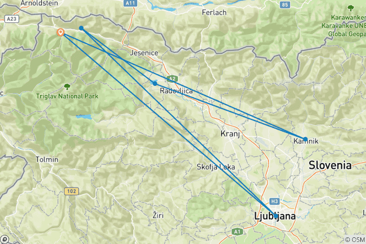 Carte du circuit Randonnée dans les Alpes slovènes (6 destinations)
