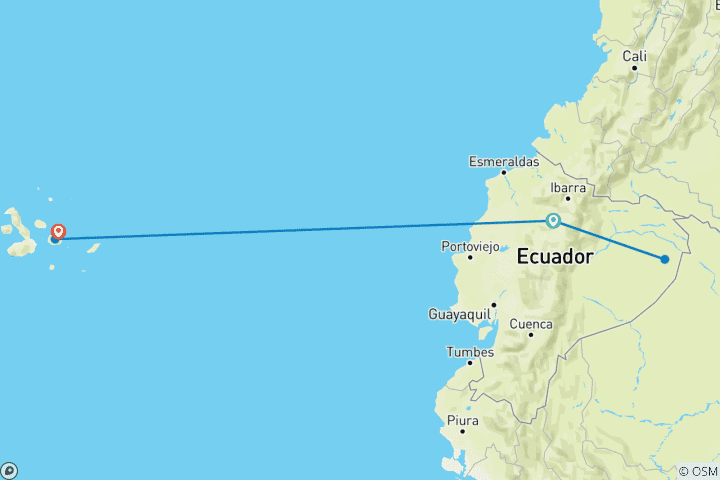 Kaart van 8-daags gezinsavontuur in het Amazonegebied en de Galapagoseilanden