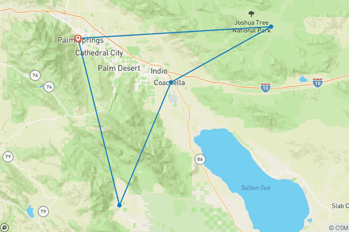 Map of Joshua Tree & Anza Borrego Multisport Tour
