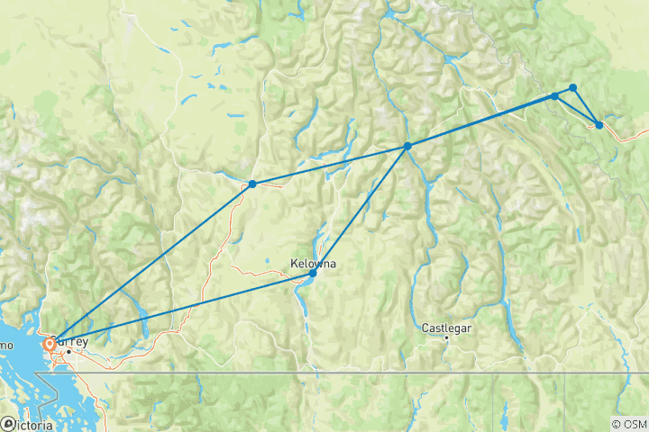 Map of Winter Rockies 4-day Tour Vancouver in and out | Banff, Yoho & Interior British Columbia