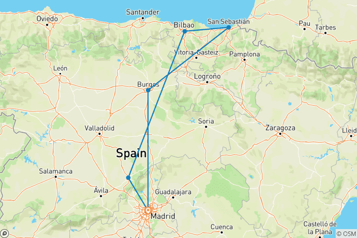Carte du circuit Pays Basque au départ de Madrid (6 destinations)