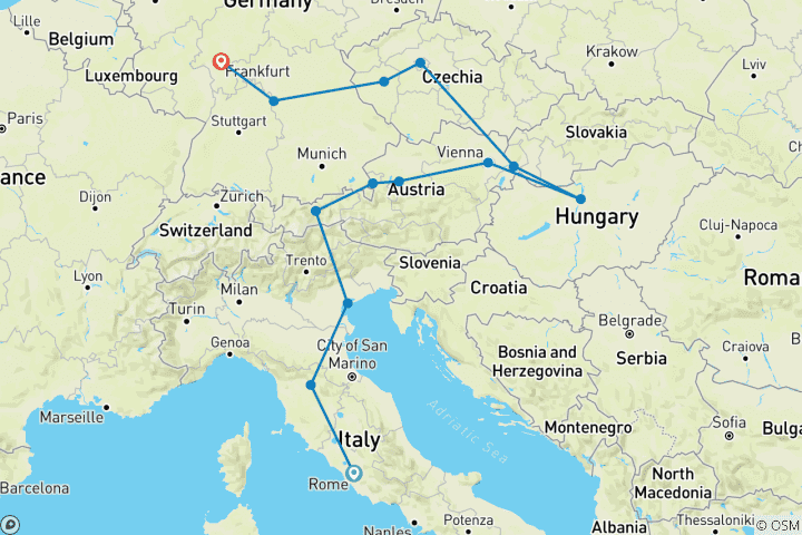 Carte du circuit Une touche d'Europe (13 destinations)