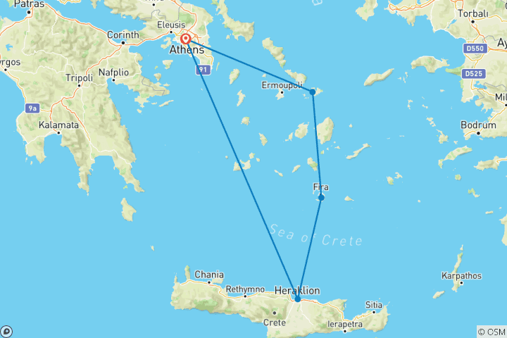 Map of Athens and Greek Islands (5 destinations)