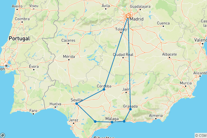 Carte du circuit Une histoire andalouse (8 destinations)