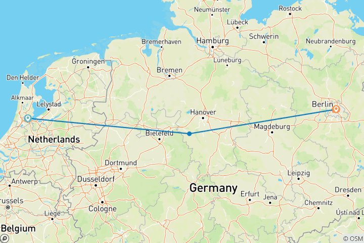 Map of Amsterdam and Berlin (3 destinations)