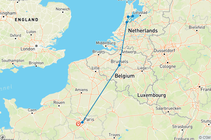 Carte du circuit Amsterdam et Paris (from Amsterdam to Versailles)
