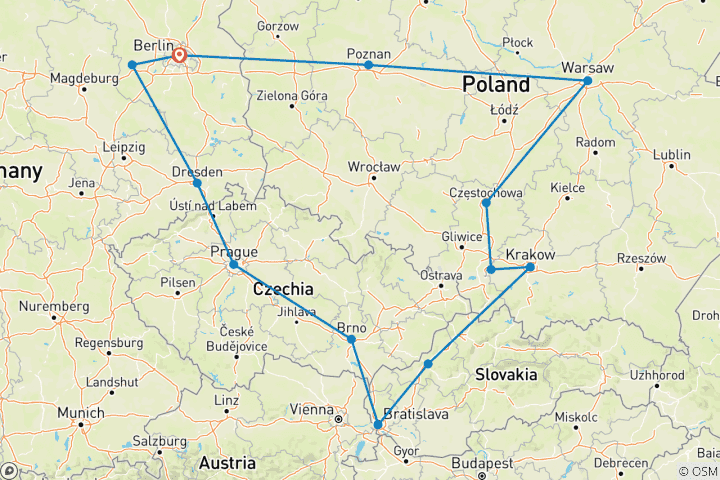 Map of Berlin and the Best of Poland (13 destinations)