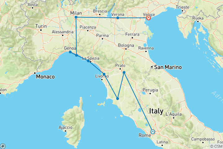 Carte du circuit Découvrir l'Italie (10 destinations)