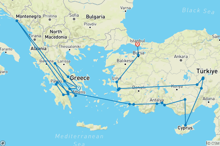 Carte du circuit Grèce complète et circuit turc