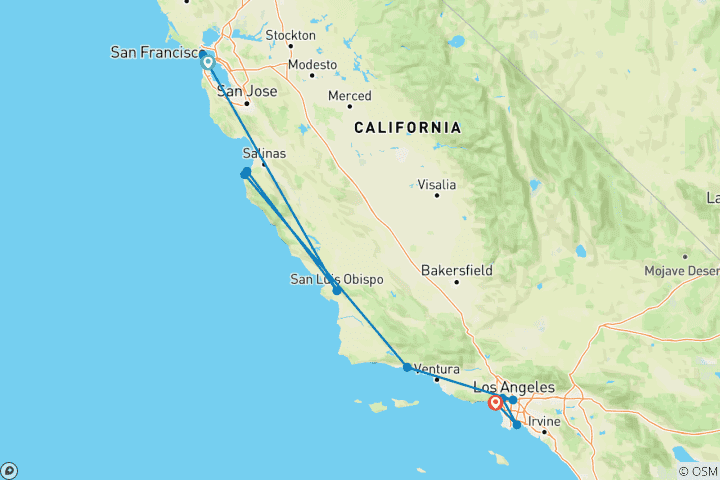 Carte du circuit Côte californienne, Chicago et NY