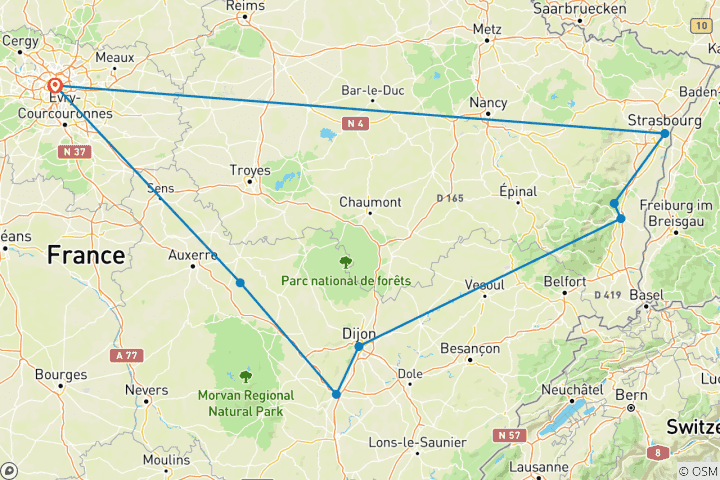 Map of Charms of Burgundy and Alsace (8 destinations)