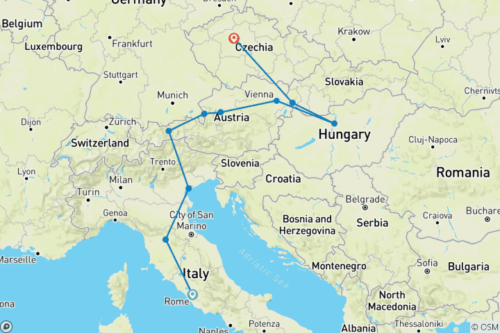 Carte du circuit Italie classique et capitales orientales (10 destinations)