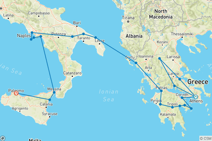 Map of Complete Greece, Puglia, Campania and Sicily