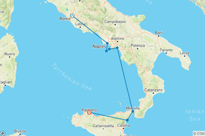 Map of Beautiful Campania and Sicily