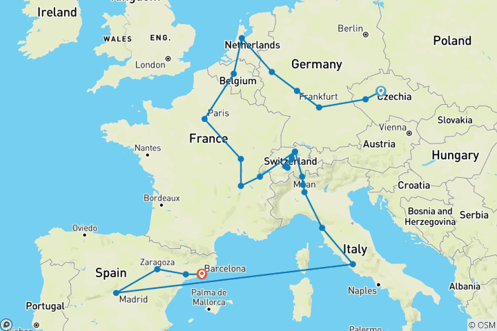 Carte du circuit Le bonheur européen (including Grindelwald)