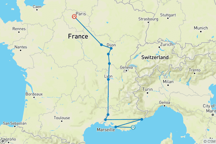 Map of Crossing France (from Saint-Tropez to Paris)