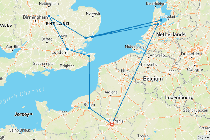 Carte du circuit Triangle européen ROT (20 destinations)