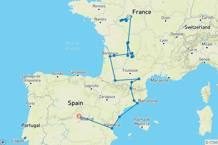 Carte du circuit France et Espagne (including Beynac)