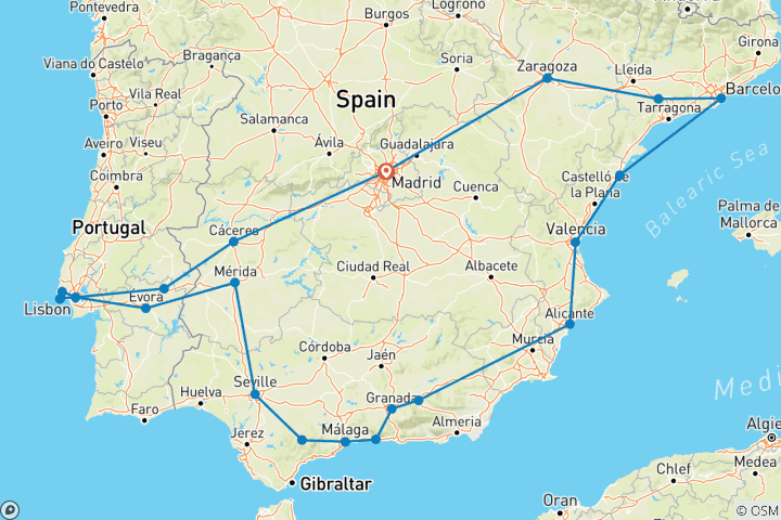 Karte von Große Iberische Route (einschließlich Nerja)