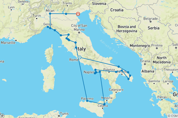 Kaart van Italiaanse rotonde voltooid Einde Venetië