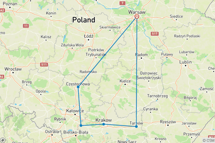 Carte du circuit Voyage dans l'histoire et la culture polonaises