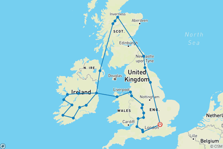 Map of London, Scotland, Ireland, and Southern England