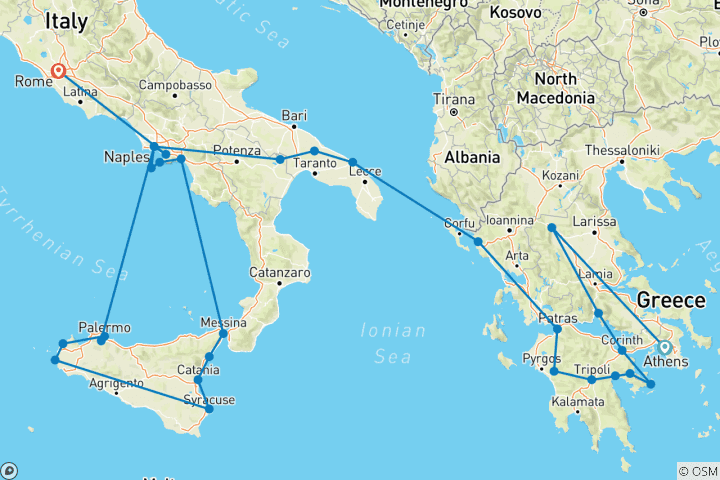 Map of Complete Greece and Sicily (29 destinations)