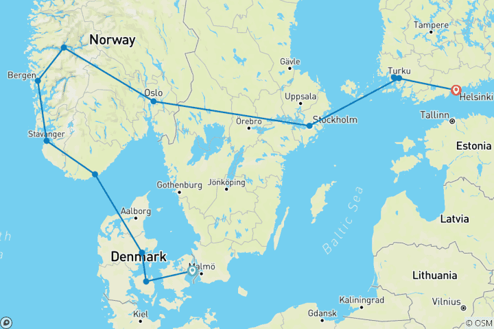 Carte du circuit De Copenhague à Helsinki
