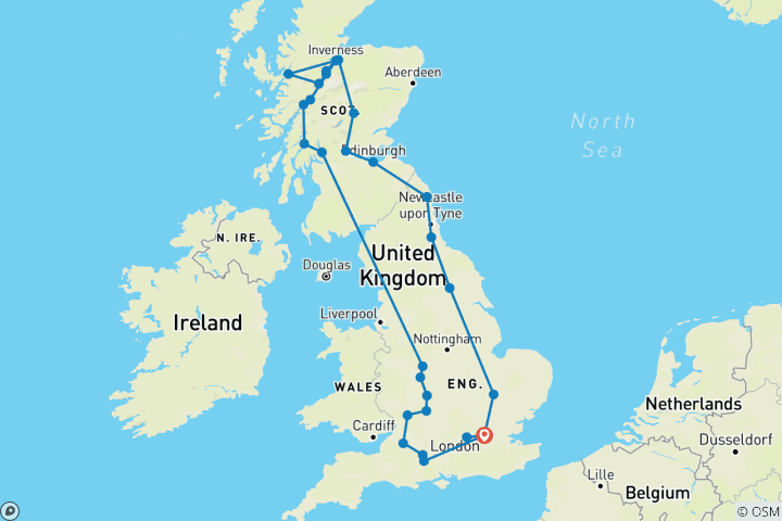 Kaart van Londen, de Hooglanden en Zuid-Engeland
